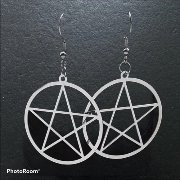 Stainless Steel Pentagram pentacle Earrings Wicca - Picture 2 of 6